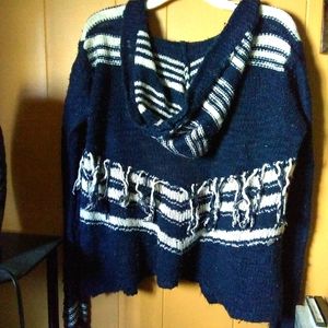 Large Navy Blue and White Shawl